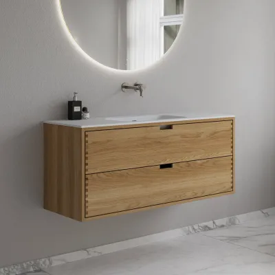 CPH Tapwork Soft 120 - MKIII, fingertappede skap i naturlig eik inkl. matt hvit SolidTec®-vask