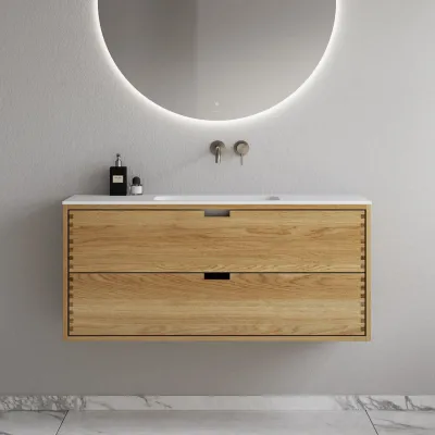 CPH Tapwork Soft 120 - MKIII, fingertappede skap i naturlig eik inkl. matt hvit SolidTec®-vask