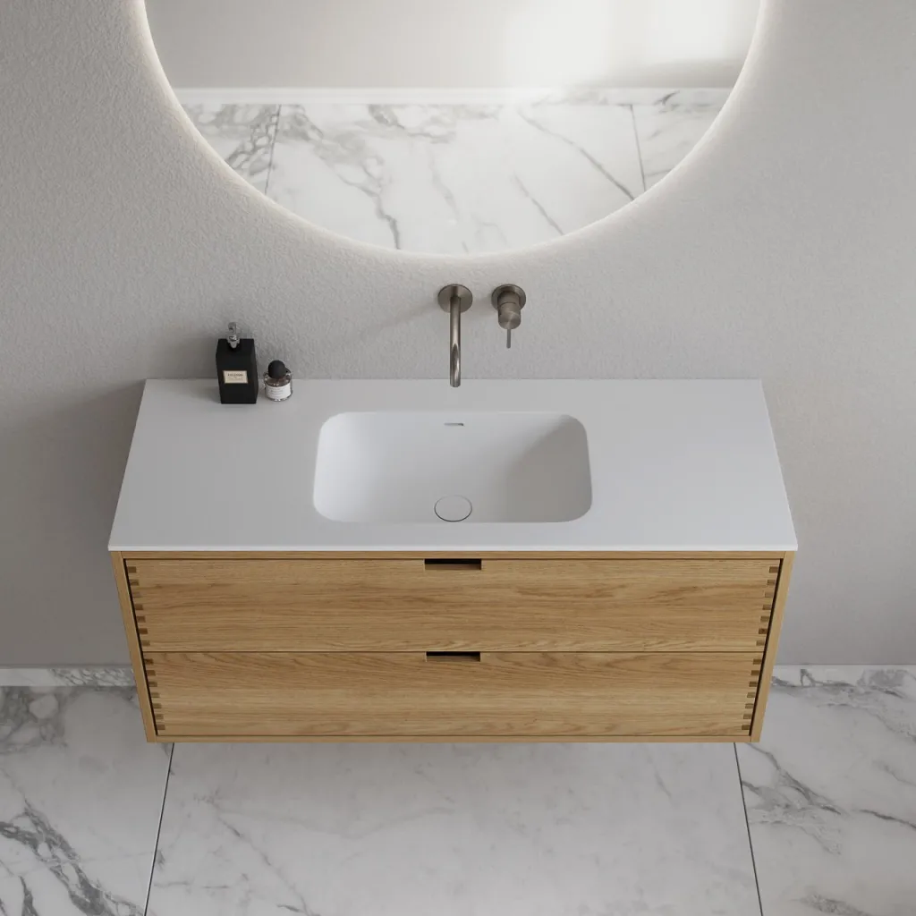 CPH Tapwork Soft 120 - MKIII, fingertappede skap i naturlig eik inkl. matt hvit SolidTec®-vask