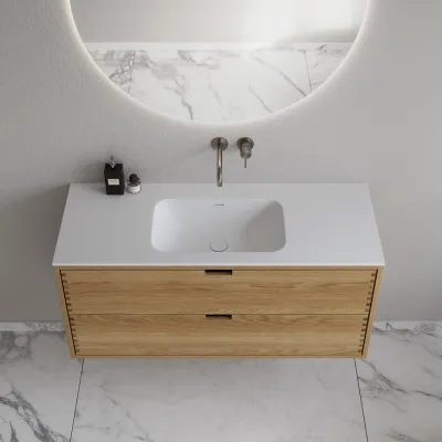 CPH Tapwork Soft 120 - MKIII, fingertappede skap i naturlig eik inkl. matt hvit SolidTec®-vask