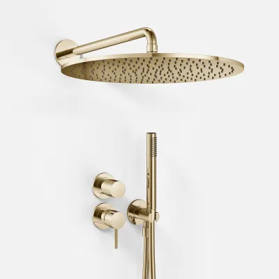 Semplice SBR901 S13 - Dusjsett Rain DeLuxe Ø40 cm, Vegg, Polert messing Naturfarget