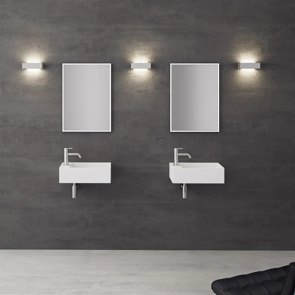 Kubo 50SR - 50x30 Vask til højre Matt Hvit SolidTec®