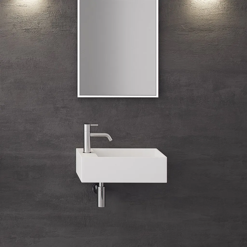Kubo 50SR - 50x30 Vask til højre Matt Hvit SolidTec®