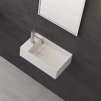 Kubo 50SR - 50x30 Vask til højre Matt Hvit SolidTec®