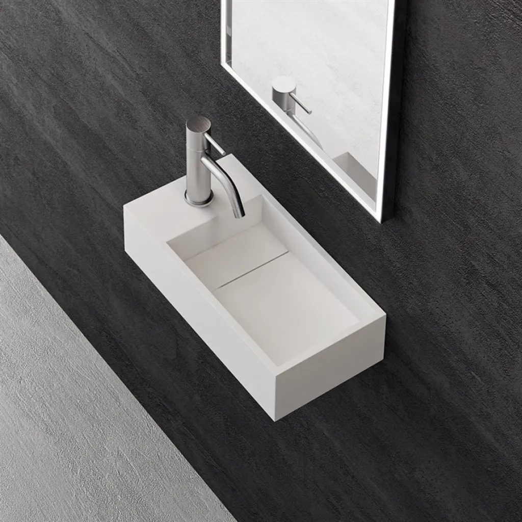 Kubo Mini 40R - 40x20, Vask til høyre, Matt Hvit SolidTec®