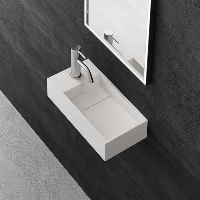 Kubo Mini 40R - 40x20, Vask til høyre, Matt Hvit SolidTec®