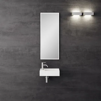 Kubo Mini 40R - 40x20, Vask til høyre, Matt Hvit SolidTec®