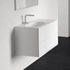 Block Soft 90L - Baderomsmøbel 90x46 cm, Mathvid m/SolidTec® vask til venstre