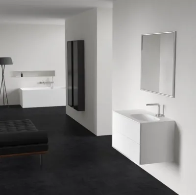 Block Soft 90R - Baderomsmøbel 90x46 cm, matt hvit med SolidTec® vask til høyre