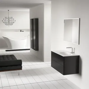 Block Soft 90R - Baderomsmøbel 90x46 cm, Matt sort m/ SolidTec® vask til høyre