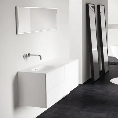 Block Soft 140L -  Baderomsmøbel 140x46 cm, matt hvit med SolidTec® vask til venstre.