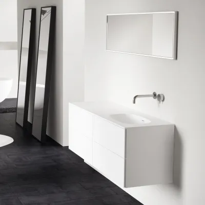 Block Soft 140R - Baderomsmøbel 140x46 cm, matt hvit med SolidTec® vask til høyre
