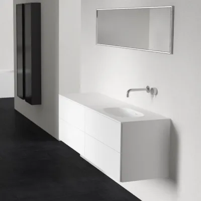 Block Soft 160R - Baderomsmøbel 160x46 cm, matt hvit med SolidTec® vask til høyre