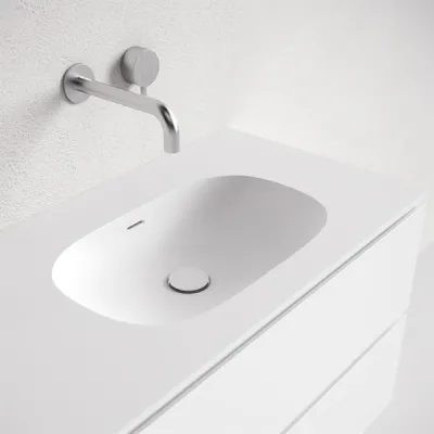 Block Soft 120L - Baderomsmøbel 120x46 cm, Mathvid m/ SolidTec® vask til venstre