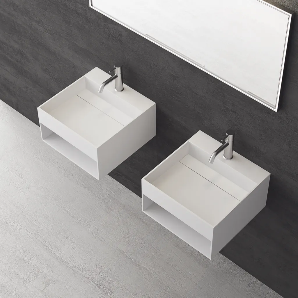 Boxo 45L - 45x40 Servant med oppbevaring, Matt Hvit SolidTec®