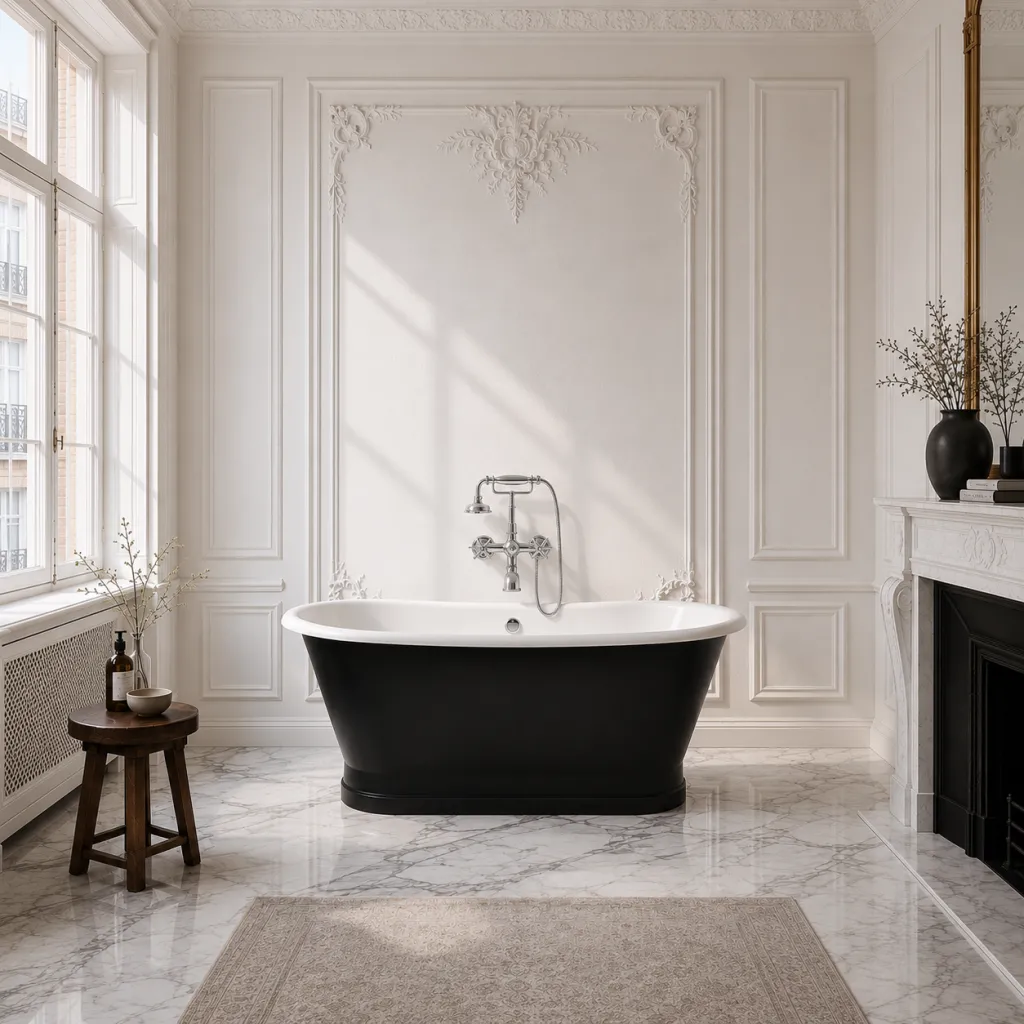 The York 170 - Black & White, emaljert støpejernsbadekar