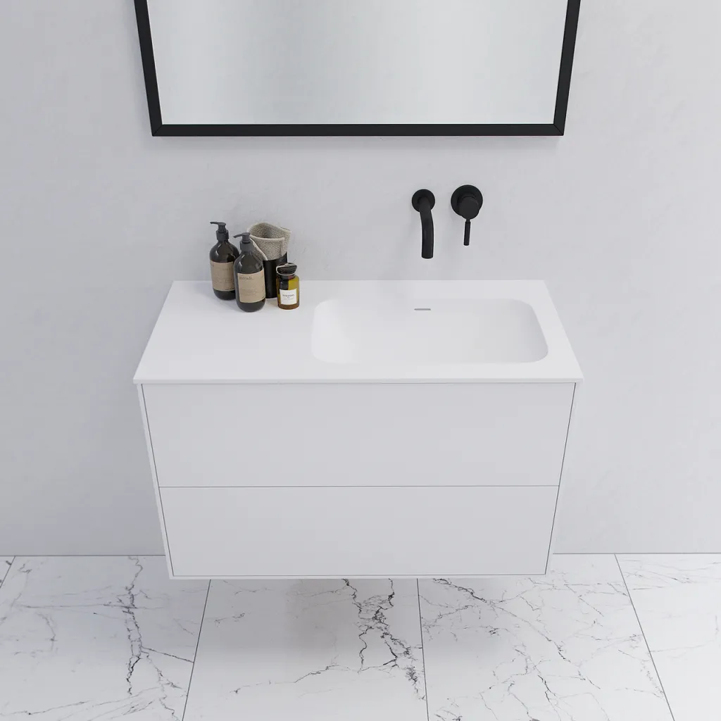 Pulcher Mood 90R Soft - Baderomsmøbel 90x46 cm, matt hvit med SolidTec® vask
