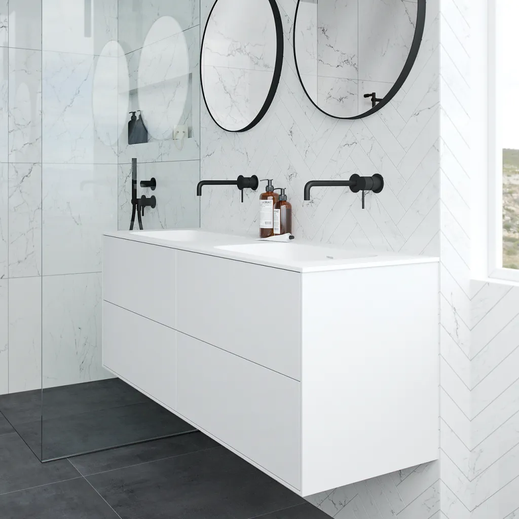 Pulcher Mood 140D Soft - Baderomsmøbel 140x46 cm, matt hvit med SolidTec® vask
