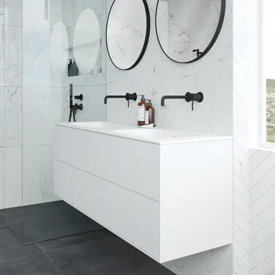 Pulcher Mood 140D Soft - Baderomsmøbel 140x46 cm, matt hvit med SolidTec® vask