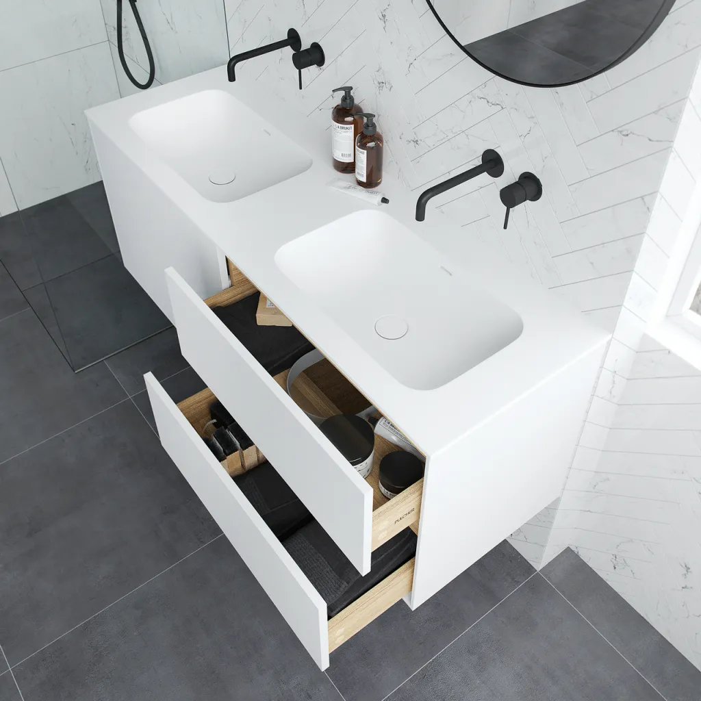 Pulcher Mood 140D Soft - Baderomsmøbel 140x46 cm, matt hvit med SolidTec® vask
